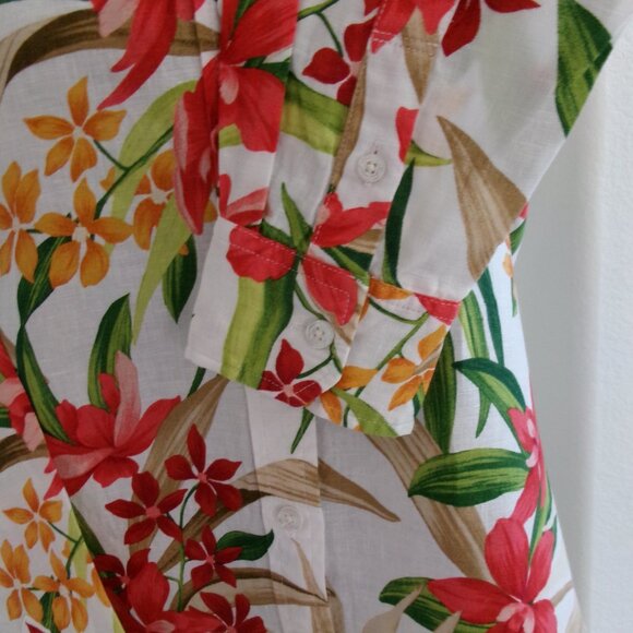 Tommy Bahama Linen Long Sleeve Button Down Blouse Shirt Top M Green Coral Tan - Picture 8 of 12